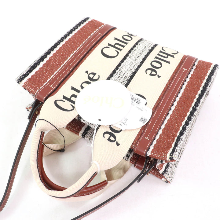Pristine Chloe Tote Bag Woody Small Tote Leather 2WAY linen CHC22Stainless Steel397G4427S