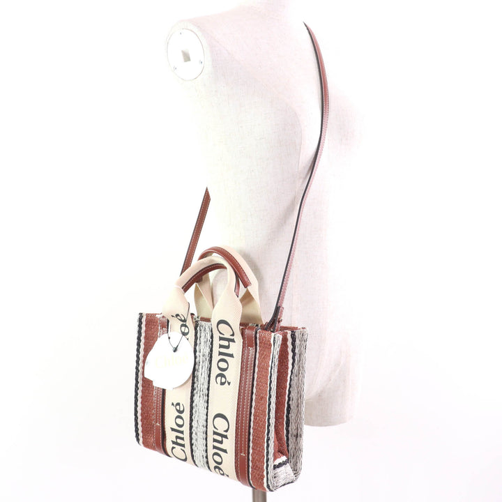 Pristine Chloe Tote Bag Woody Small Tote Leather 2WAY linen CHC22Stainless Steel397G4427S