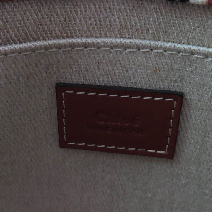 Pristine Chloe Woody Small Tote Brown linen CHC22Stainless Steel397G4427S