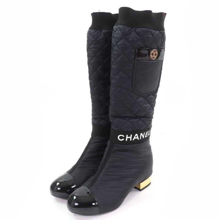 CHANEL Knee-high boots COCO logo design, patent leather 2-way 36 G38428