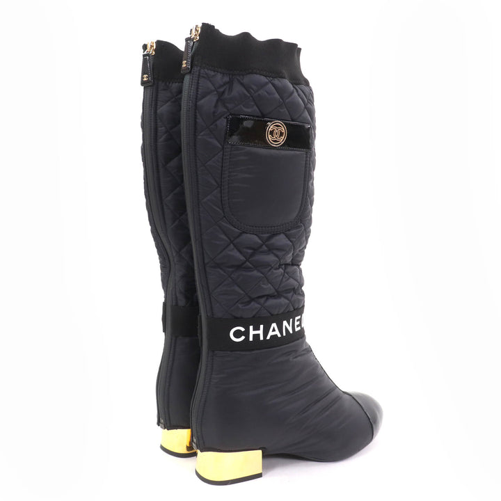 Great CHANEL Knee-high boots black leather Women 36 G38428