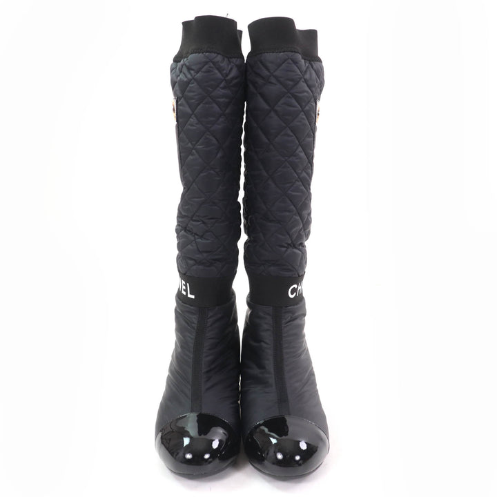 CHANEL Knee-high boots COCO logo design, patent leather 2-way 36 G38428