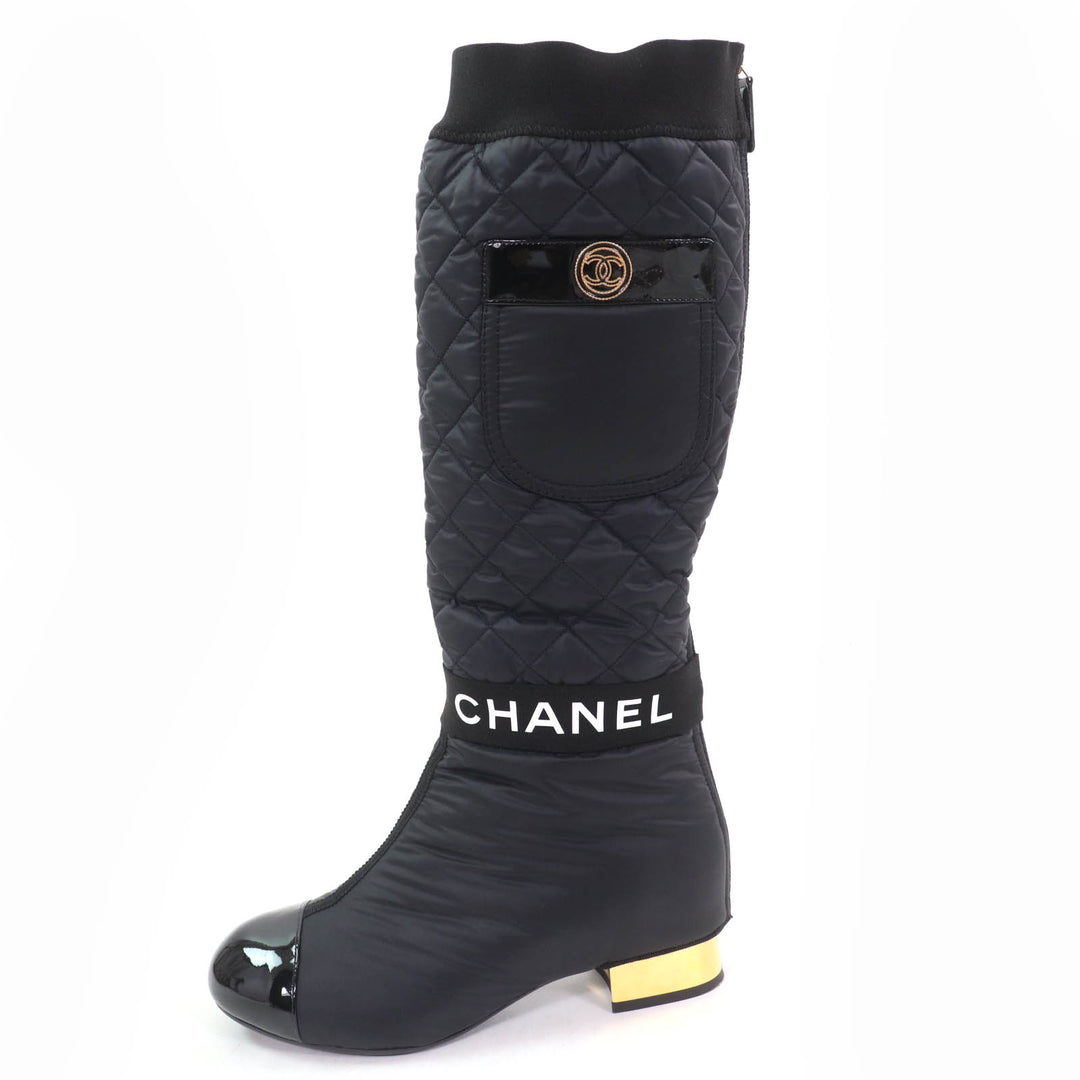 Great CHANEL Knee-high boots black leather Women 36 G38428