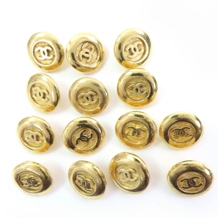 Great CHANEL COCO Mark Buttons Gold Buttons Metal Buttons Set of 14