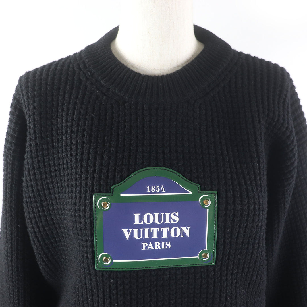 Excellent LOUIS VUITTON knit Logo patch waffle knit sweater black wool Women S
