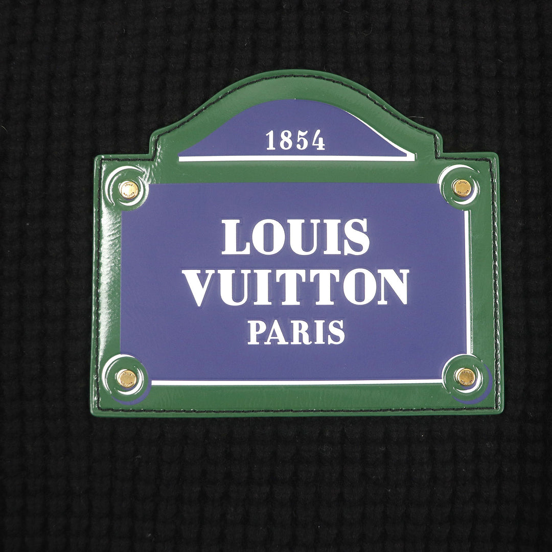 Excellent LOUIS VUITTON knit Logo patch waffle knit sweater black wool Women S