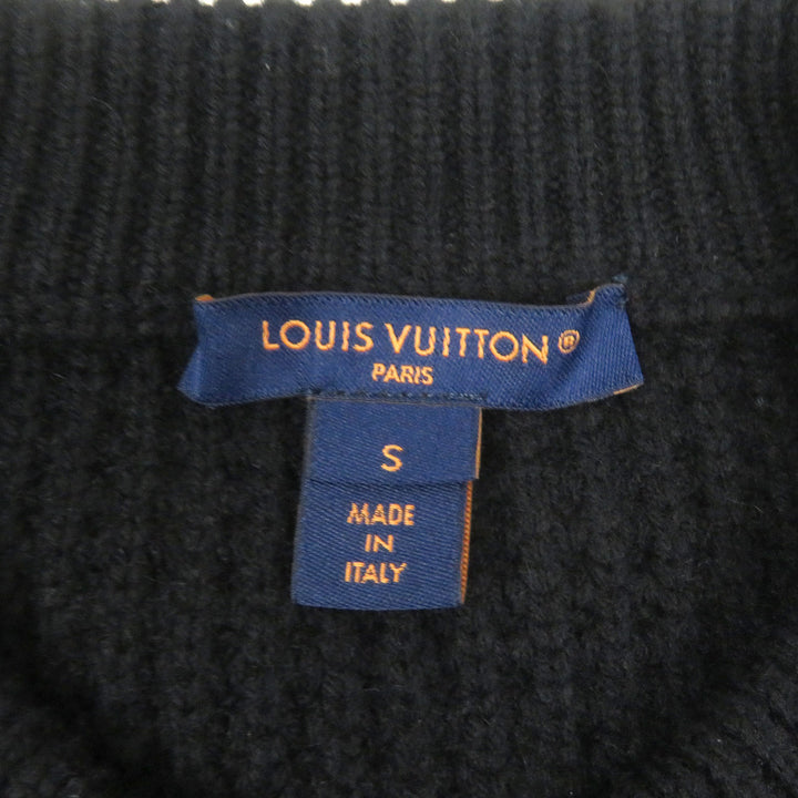 Excellent LOUIS VUITTON knit Logo patch waffle knit sweater black wool Women S
