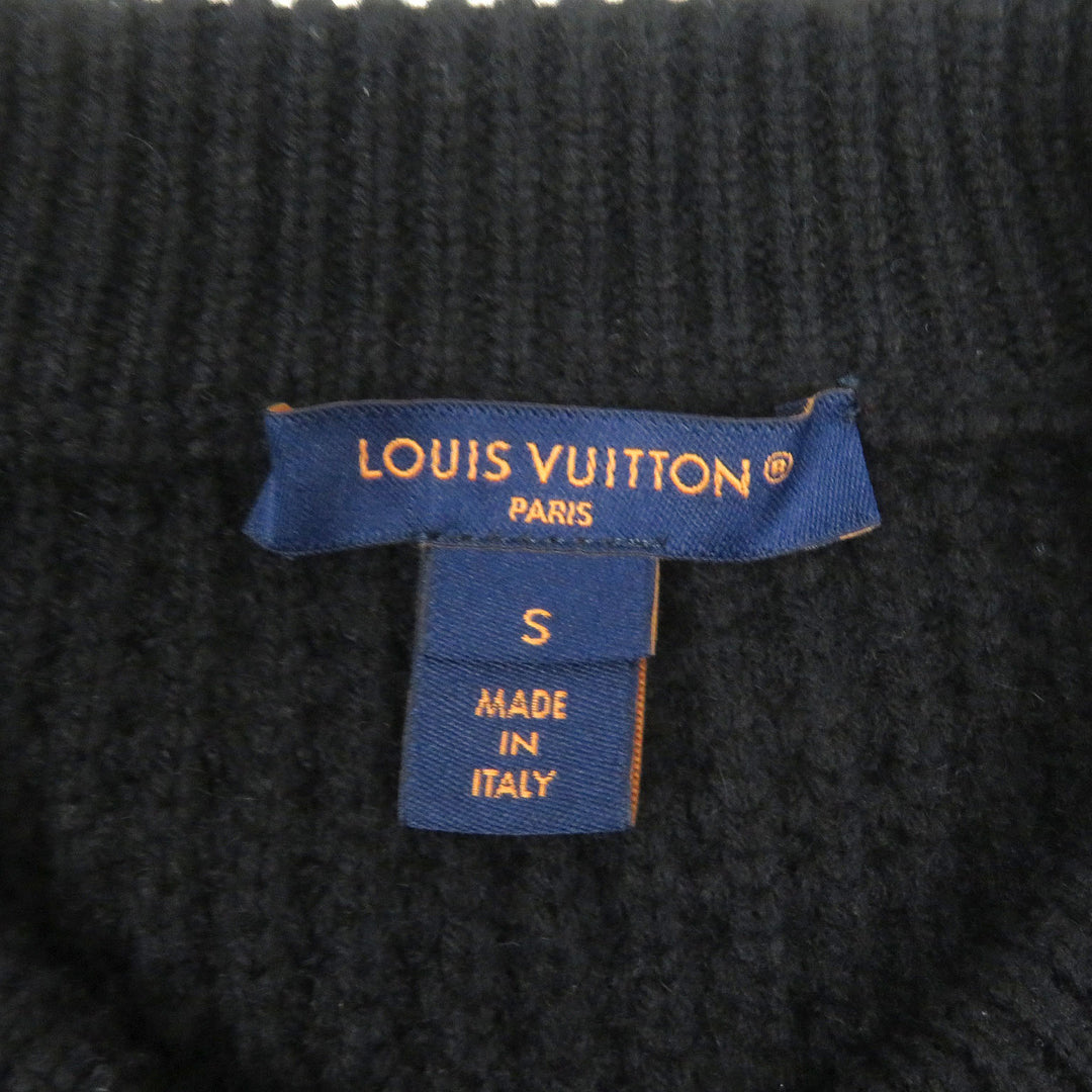 Excellent LOUIS VUITTON knit Logo patch waffle knit sweater black wool Women S