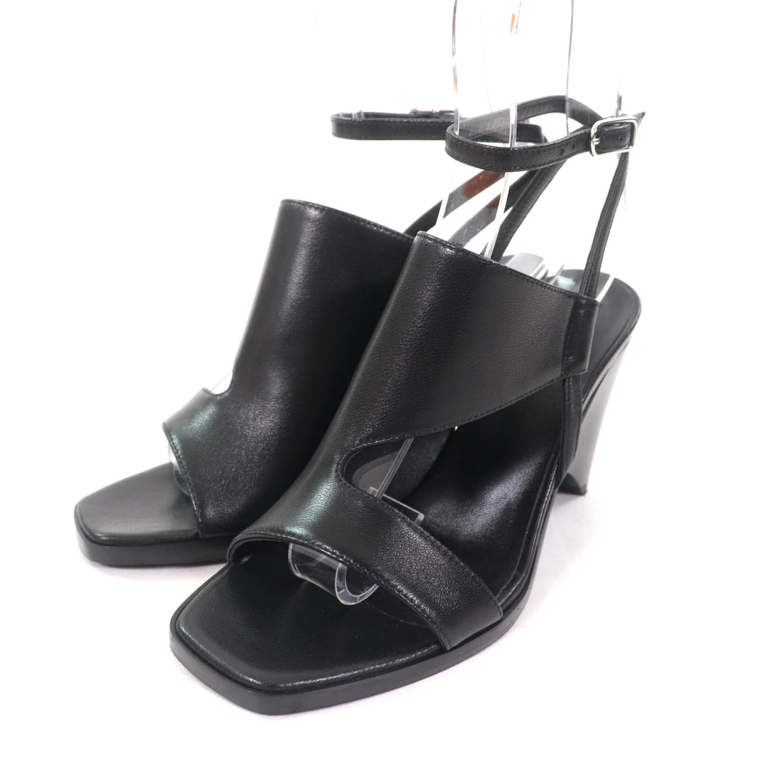 Pristine HERMES Sandals Inconnu 85 ankle strap leather black leather Women 35