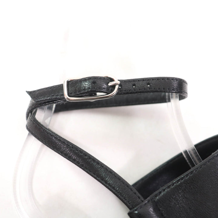 Pristine HERMES Sandals Inconnu 85 ankle strap leather black leather Women 35