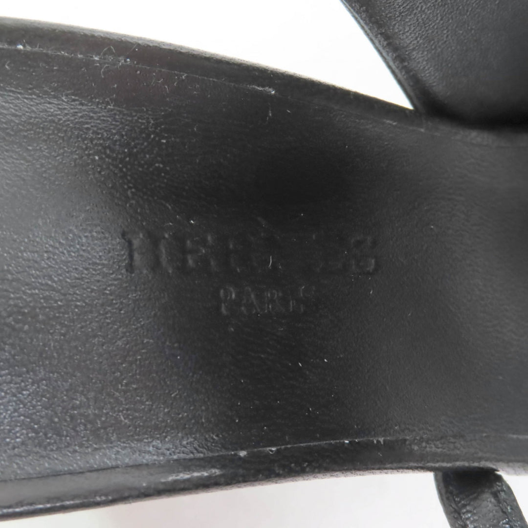 Pristine HERMES Sandals Inconnu 85 ankle strap leather black leather Women 35