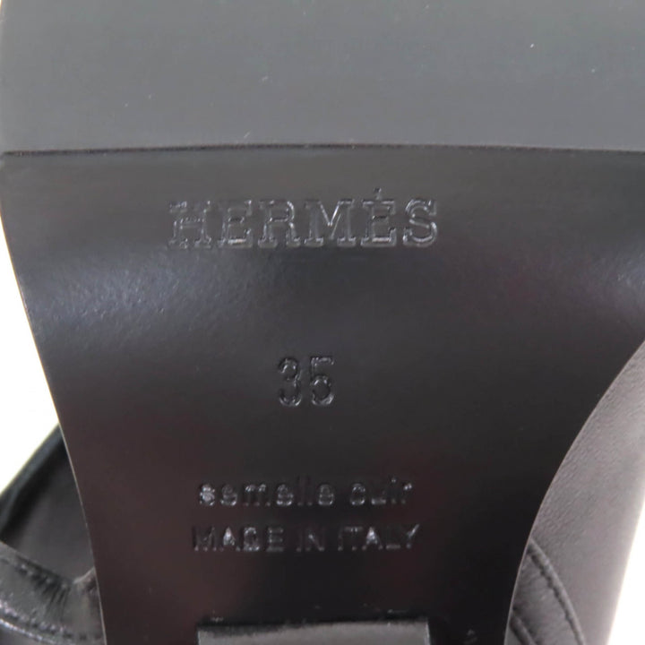 Pristine HERMES Sandals Inconnu 85 ankle strap leather black leather Women 35