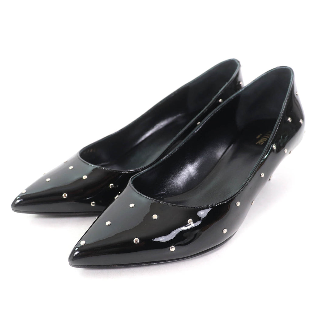 Excellent CELINE pumps Studded pointed toe patent leather black Patent leather Women 36.5
