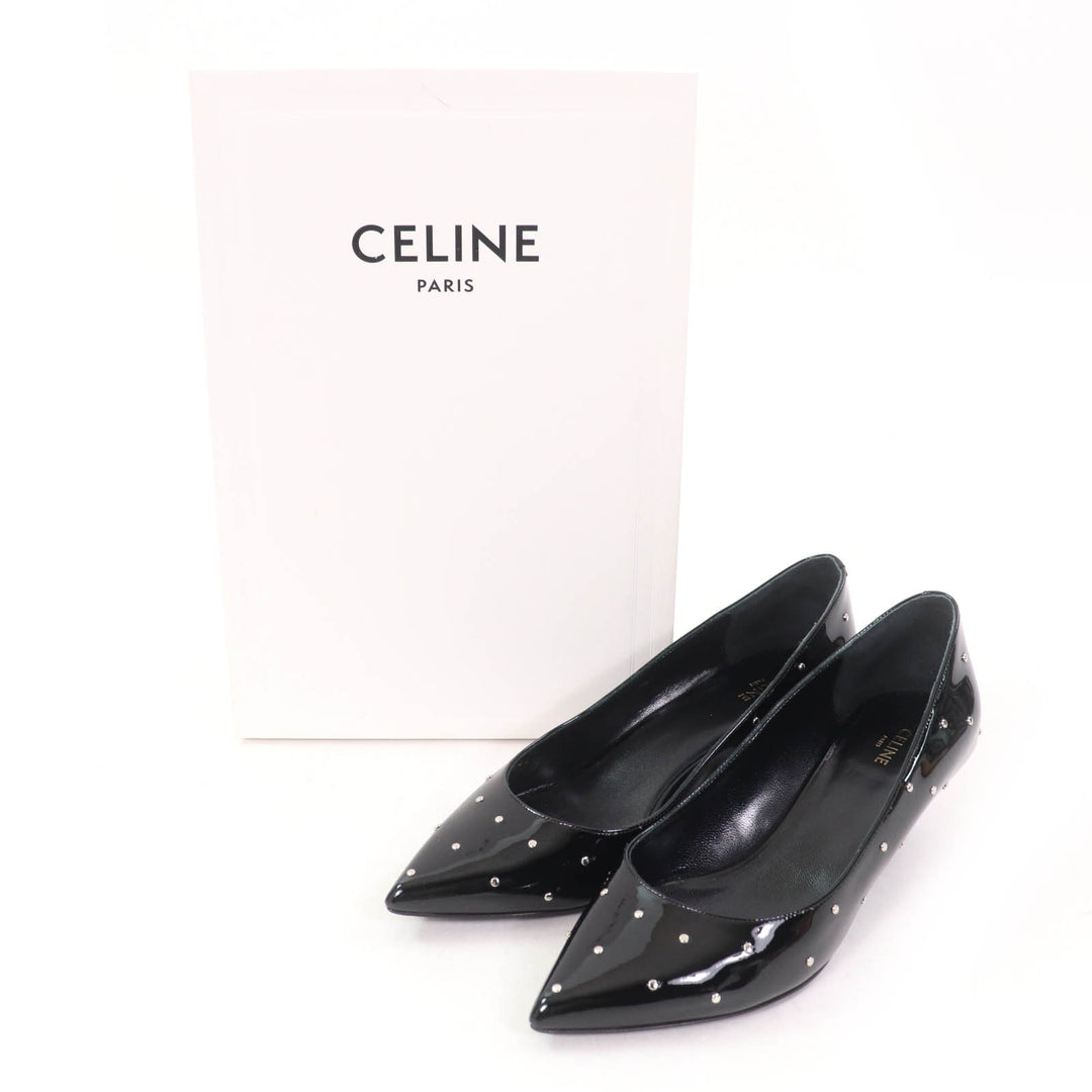 Excellent CELINE pumps Studded pointed toe patent leather black Patent leather Women 36.5