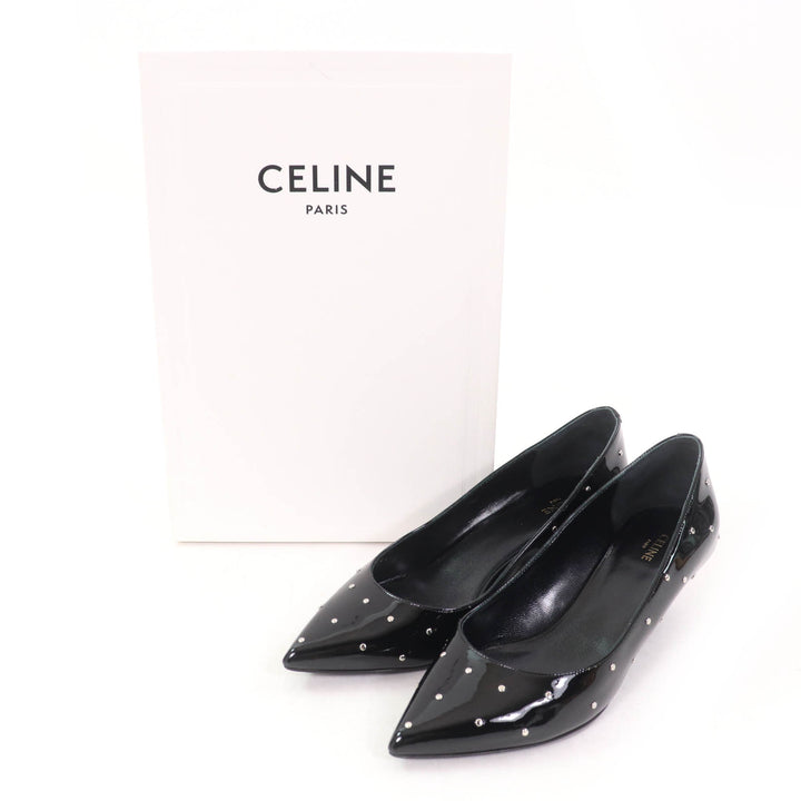 Excellent CELINE pumps Studded pointed toe patent leather black Patent leather Women 36.5
