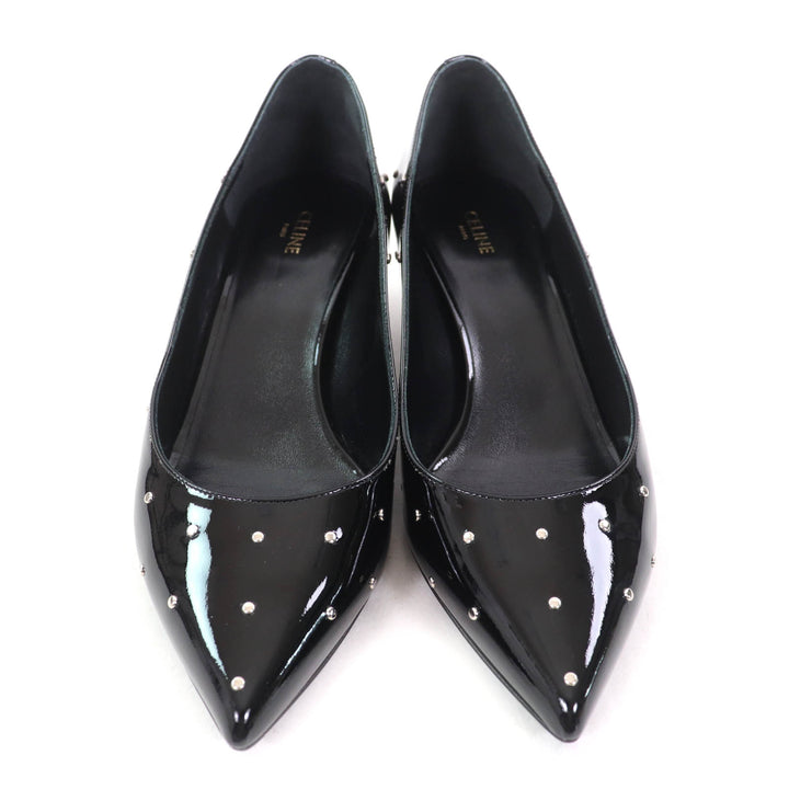 Excellent CELINE pumps Studded pointed toe patent leather black Patent leather Women 36.5