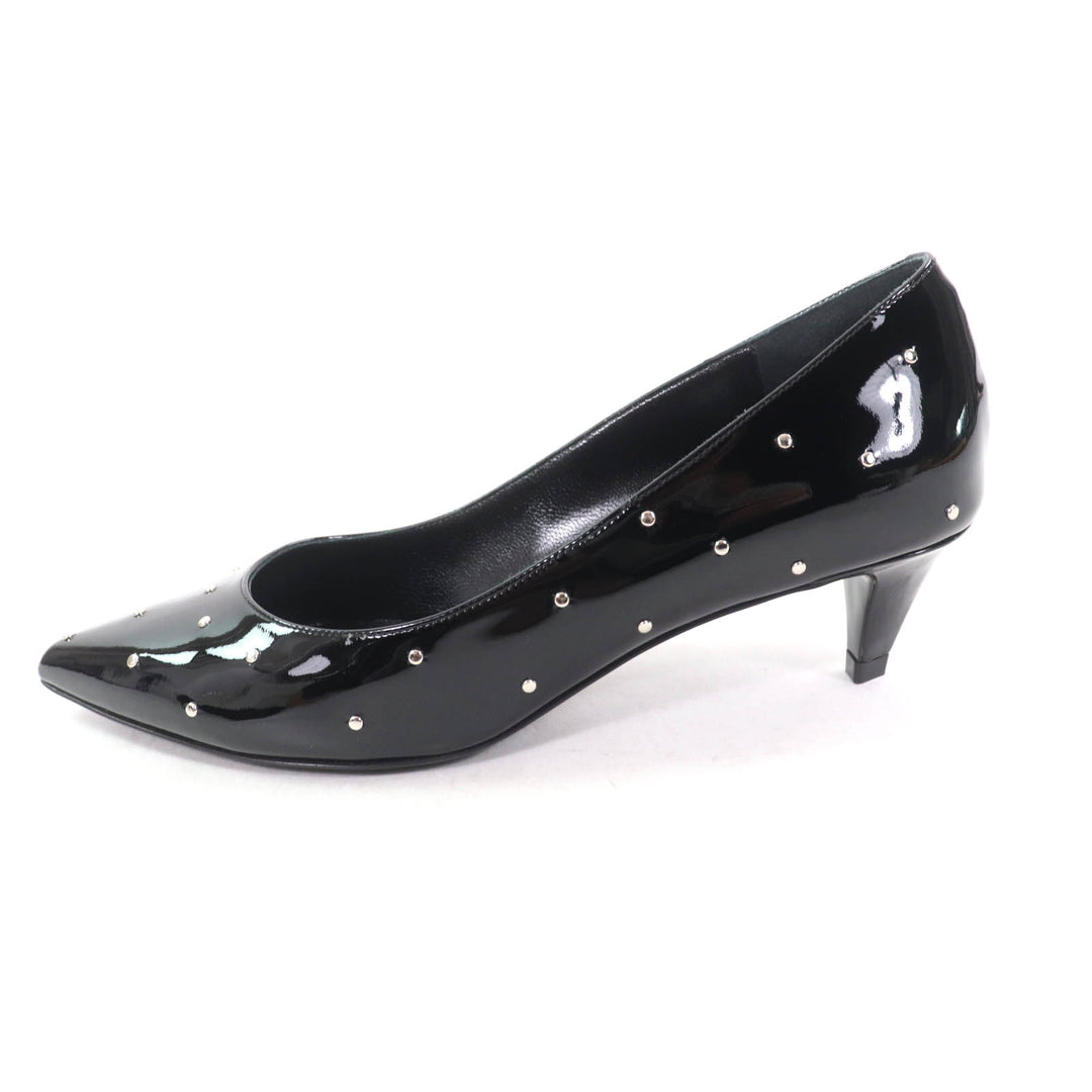 Excellent CELINE pumps Studded pointed toe patent leather black Patent leather Women 36.5