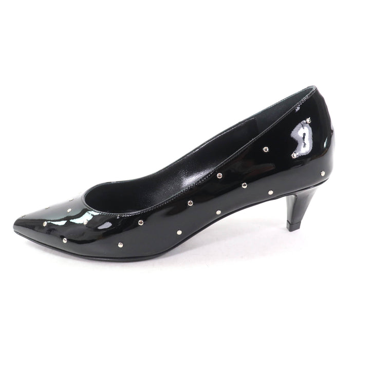Excellent CELINE pumps Studded pointed toe patent leather black Patent leather Women 36.5