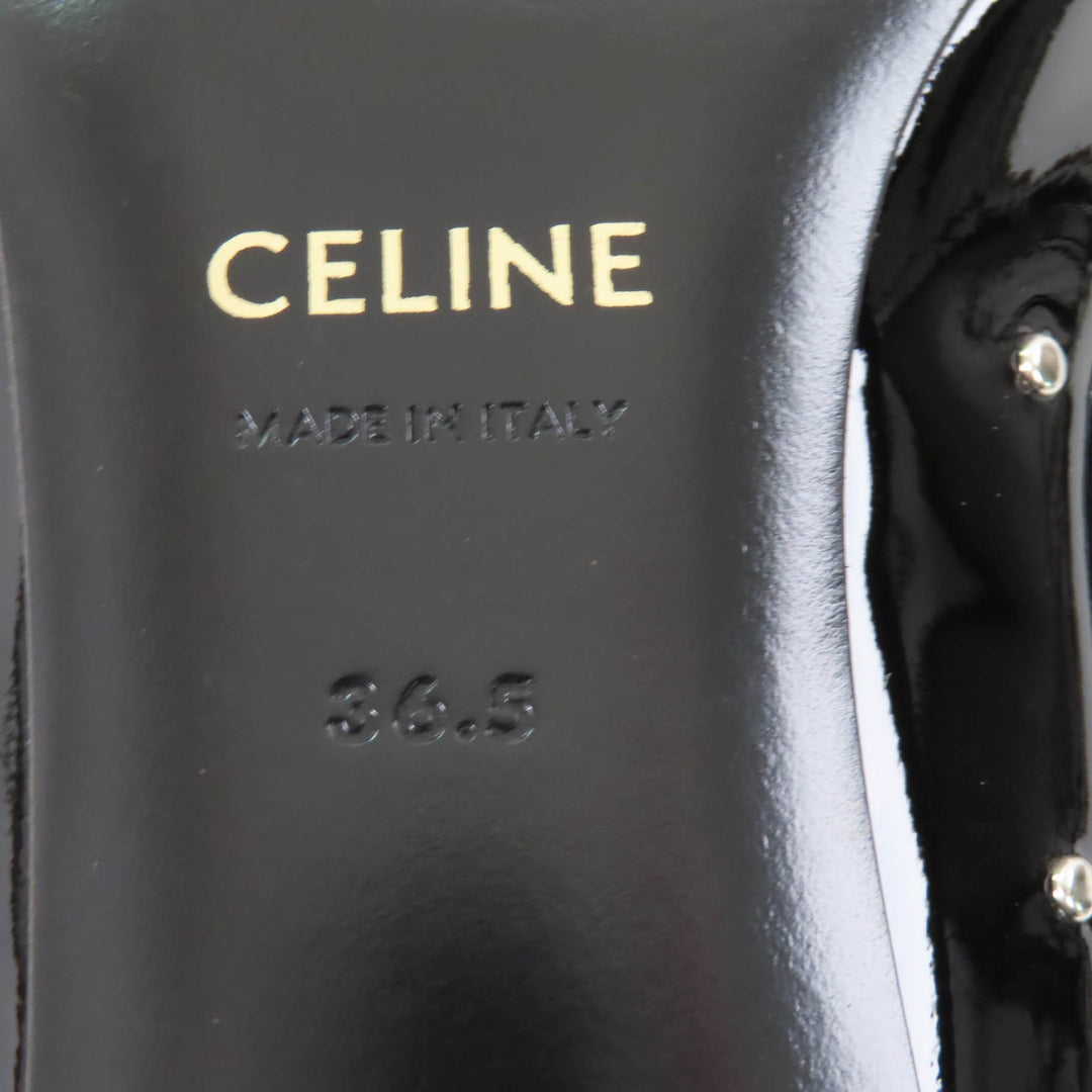 Excellent CELINE pumps Studded pointed toe patent leather black Patent leather Women 36.5
