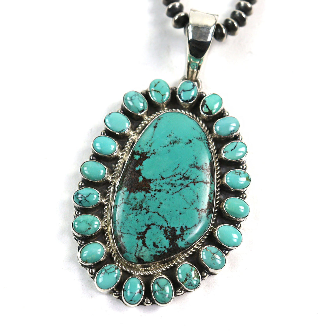 Great Navajo Necklace GJ Handmade Beads Green Silver Turquoise 925 used