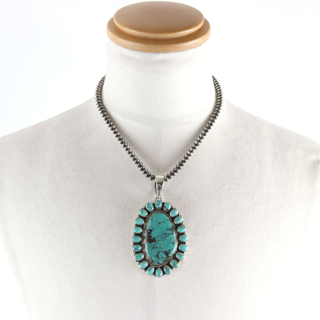 Great Navajo Necklace GJ Handmade Beads Green Silver Turquoise 925 used