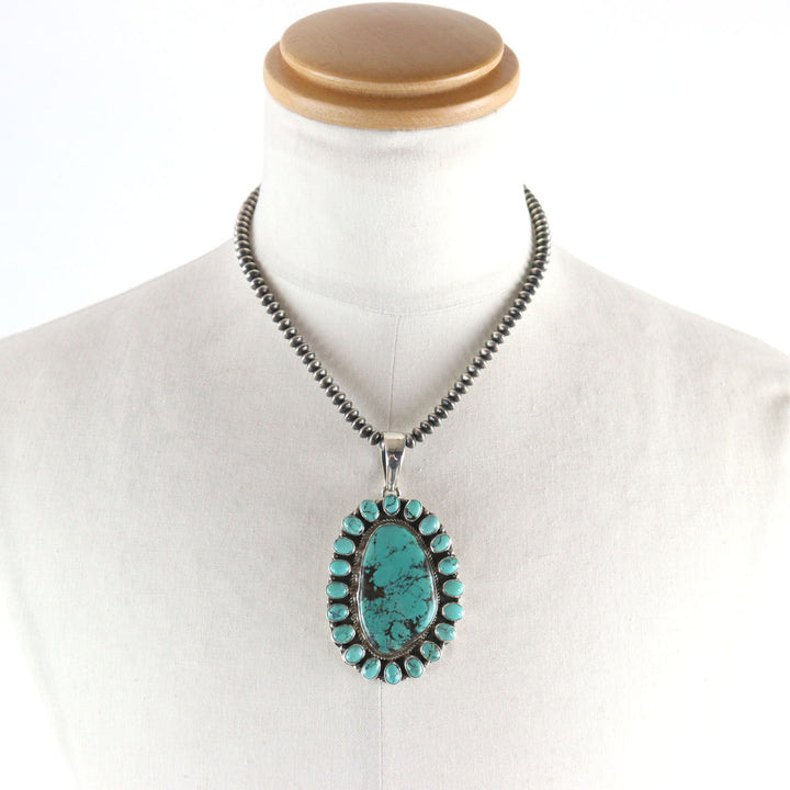 Great Navajo Necklace GJ Handmade Beads Green Silver Turquoise 925 used