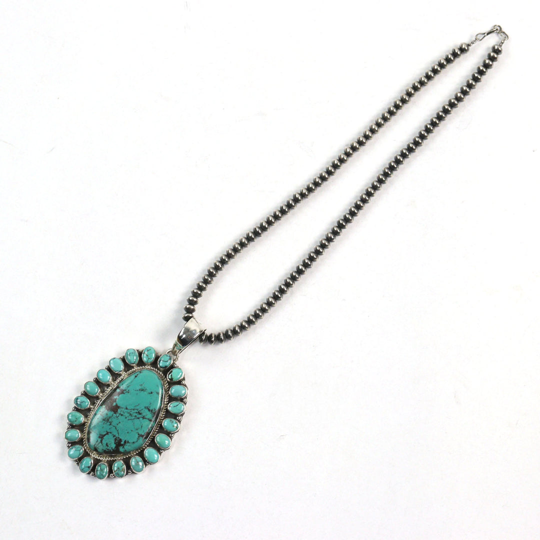 Great Navajo Necklace GJ Handmade Beads Green Silver Turquoise 925 used