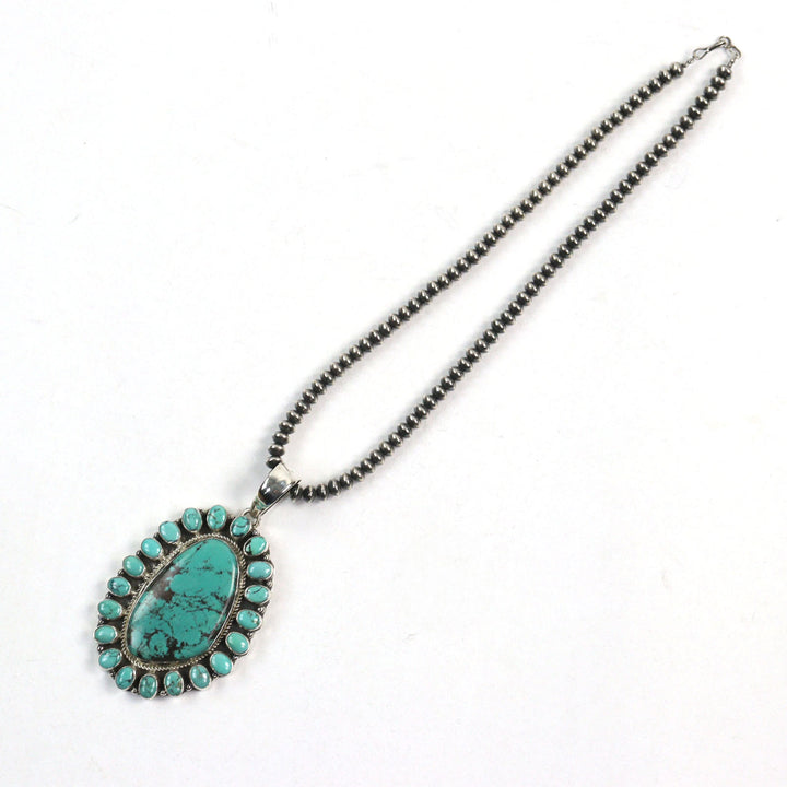 Great Navajo Necklace GJ Handmade Beads Green Silver Turquoise 925 used