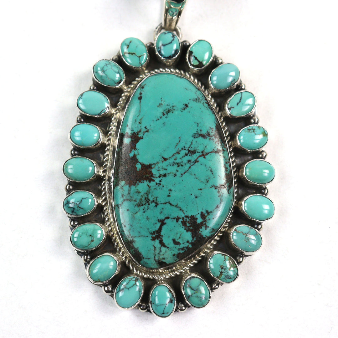 Great Navajo Necklace GJ Handmade Beads Green Silver Turquoise 925 used