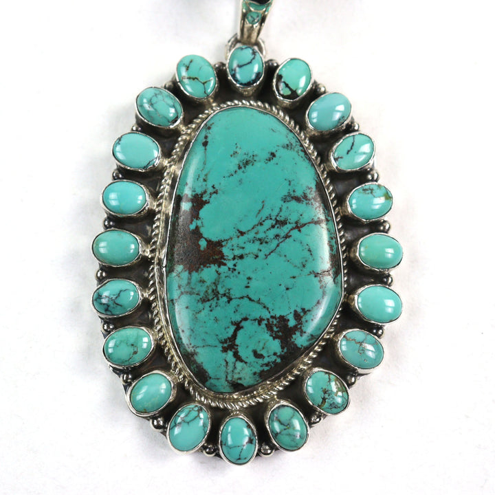 Great Navajo Necklace GJ Handmade Beads Green Silver Turquoise 925 used