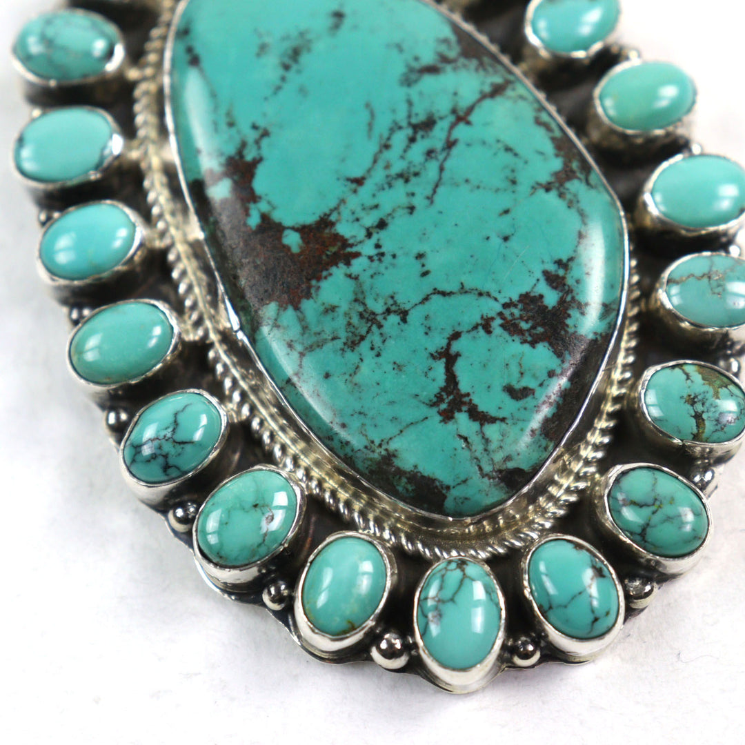 Great Navajo Necklace GJ Handmade Beads Green Silver Turquoise 925 used