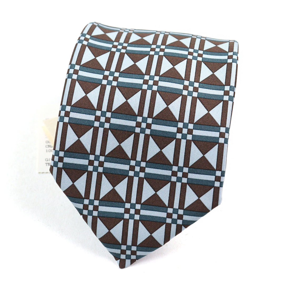 Pristine HERMES tie CRAVATE Art Deco Geometric Patterns multicolor silk men used
