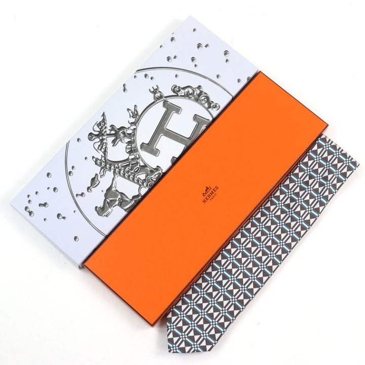 Pristine HERMES tie CRAVATE Art Deco Geometric Patterns multicolor silk men used