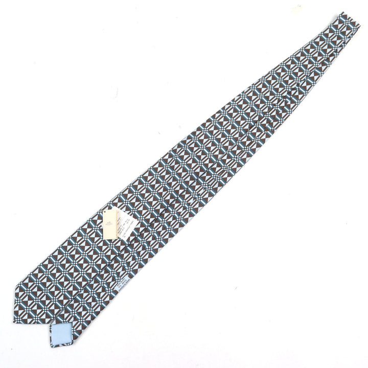 Pristine HERMES tie CRAVATE Art Deco Geometric Patterns multicolor silk men used