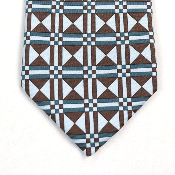 Pristine HERMES tie CRAVATE Art Deco Geometric Patterns multicolor silk men used