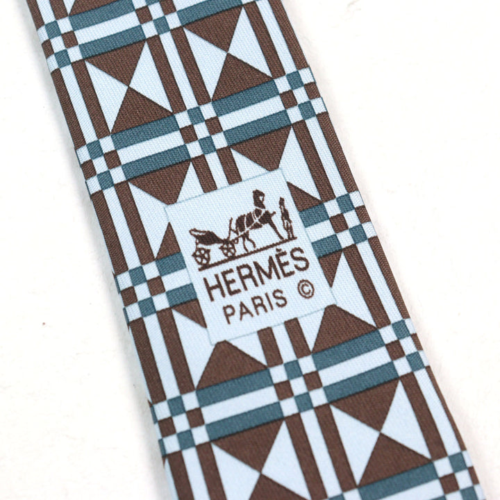 Pristine HERMES tie CRAVATE Art Deco Geometric Patterns multicolor silk men used
