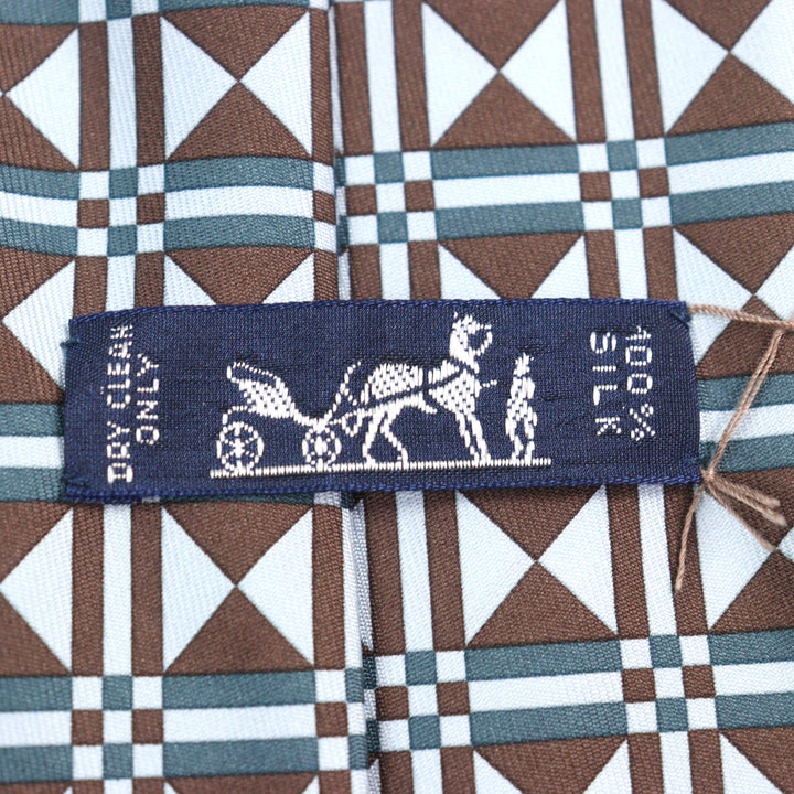 Pristine HERMES tie CRAVATE Art Deco Geometric Patterns multicolor silk men used