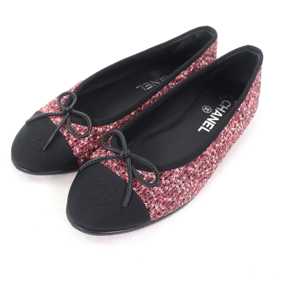 Excellent CHANEL Ballet shoes Pink Sequin Women 36.5 G02819