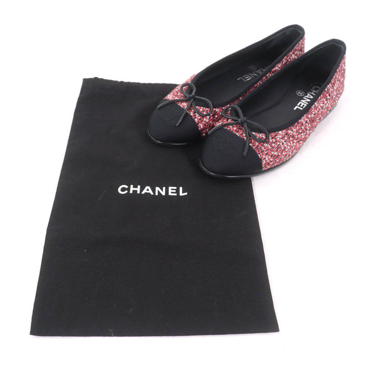 Excellent CHANEL Ballet shoes Pink Sequin Women 36.5 G02819
