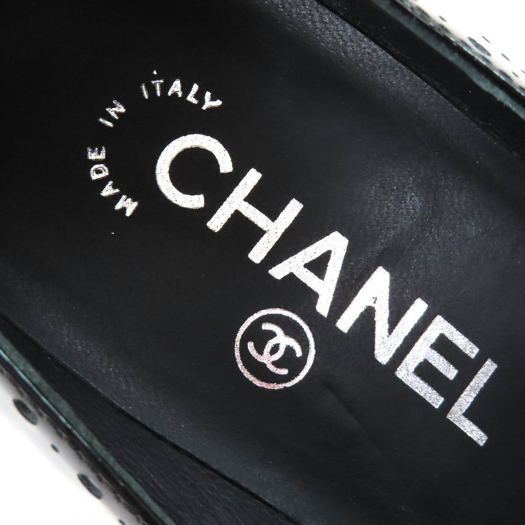 Excellent CHANEL pumps Perforated wedge sole black Patent leather Women 36.5