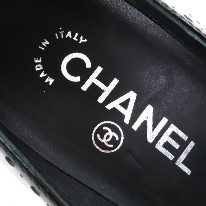 Excellent CHANEL pumps Perforated wedge sole black Patent leather Women 36.5