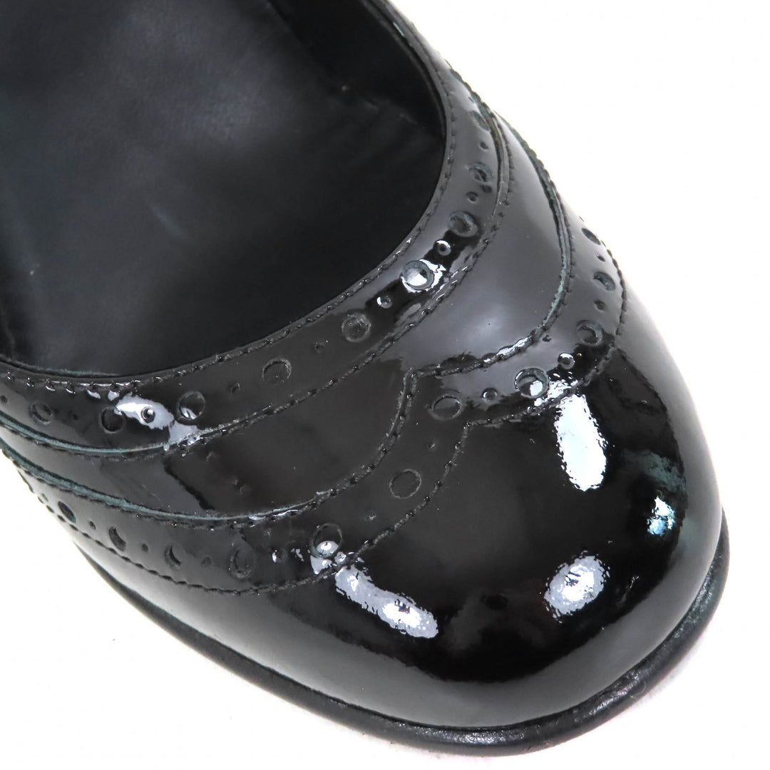 Excellent CHANEL pumps Perforated wedge sole black Patent leather Women 36.5