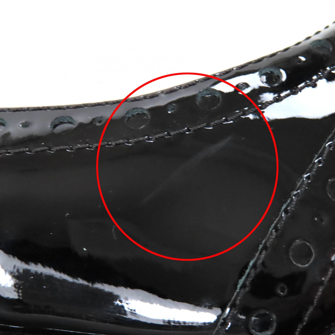 Excellent CHANEL pumps Perforated wedge sole black Patent leather Women 36.5