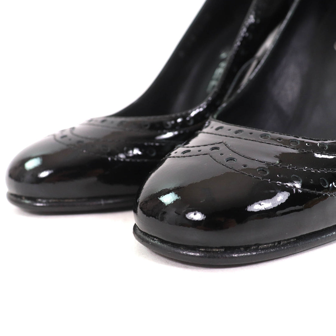 Excellent CHANEL pumps Perforated wedge sole black Patent leather Women 36.5