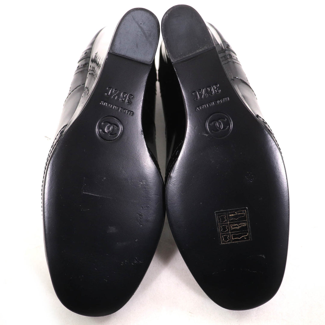Excellent CHANEL pumps Perforated wedge sole black Patent leather Women 36.5