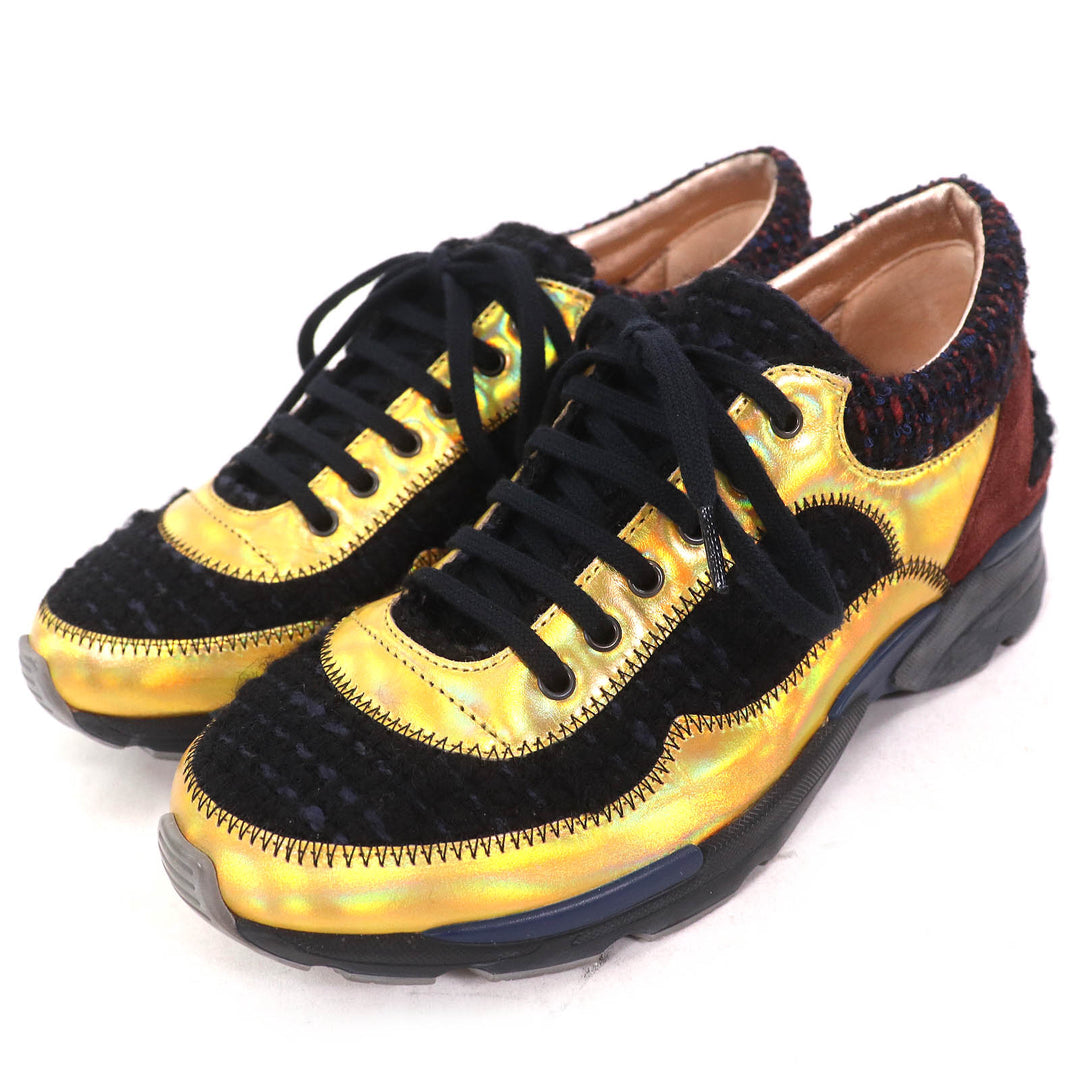 Great CHANEL sneakers COCO Mark Tweed Switch Suede leather Women 35 G30422