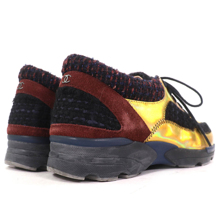 Great CHANEL sneakers COCO Mark Tweed Switch Suede leather Women 35 G30422