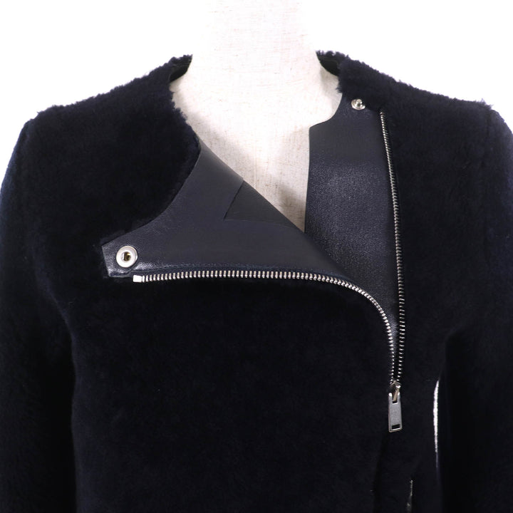 Excellent CELINE Jacket Phoebe period lambskin mouton shearling collarless 34