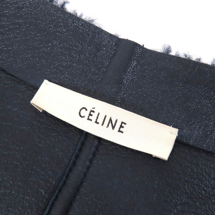 Excellent CELINE Jacket Phoebe period lambskin mouton shearling collarless 34