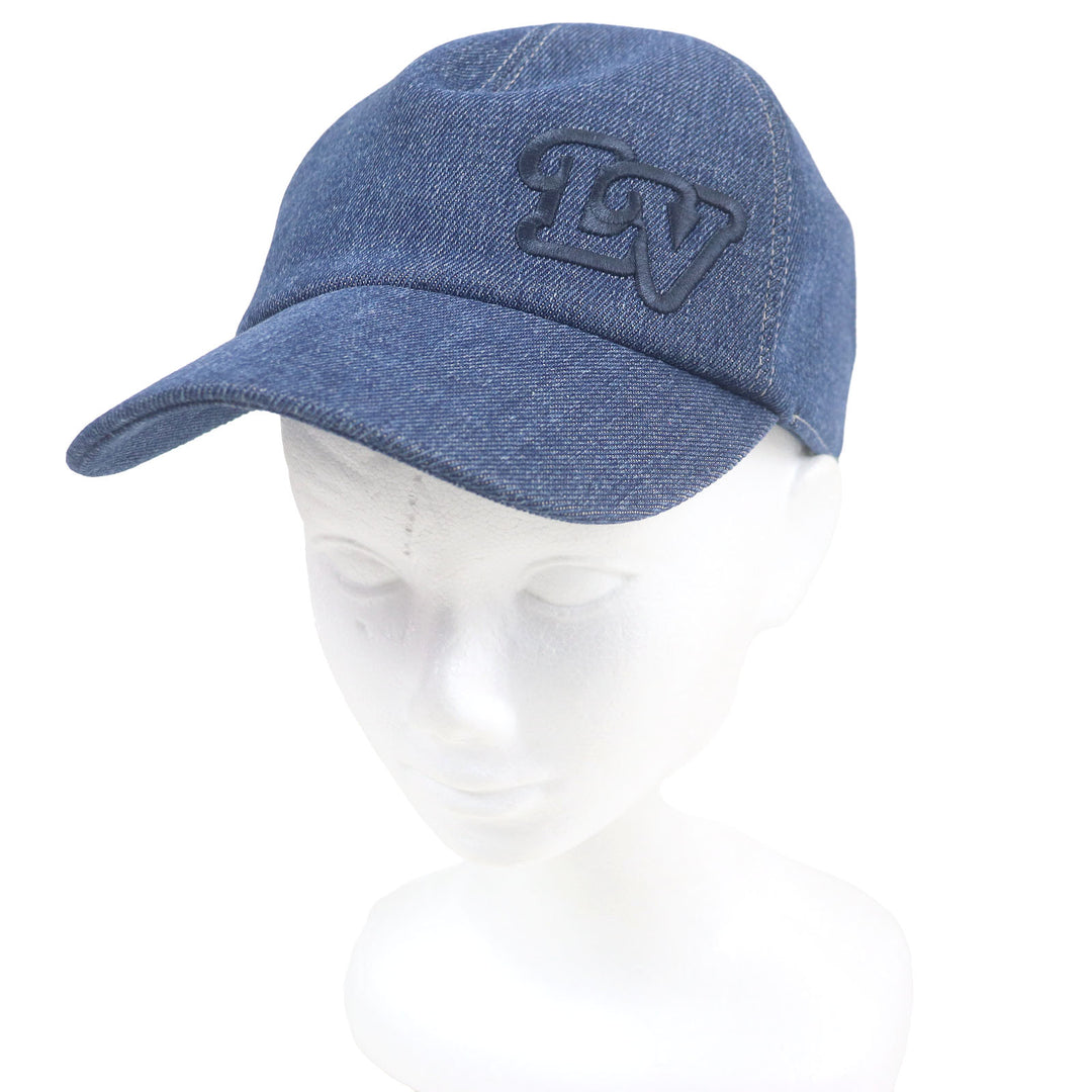 Excellent LOUIS VUITTON cap LV logo embroidery embroidered baseball Indigo blue